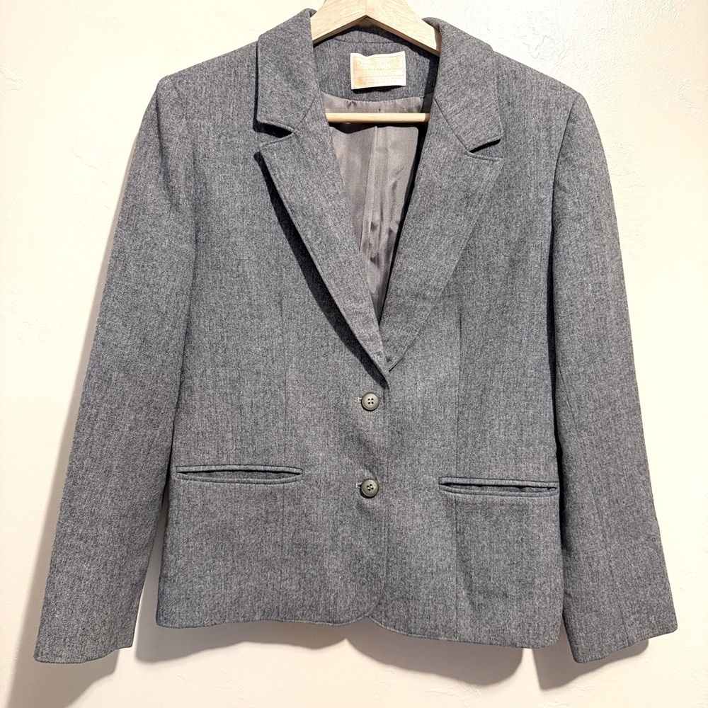 Pendleton Vintage Women's 100% Wool Classic Gray Button Up Blazer Minimalist S/M